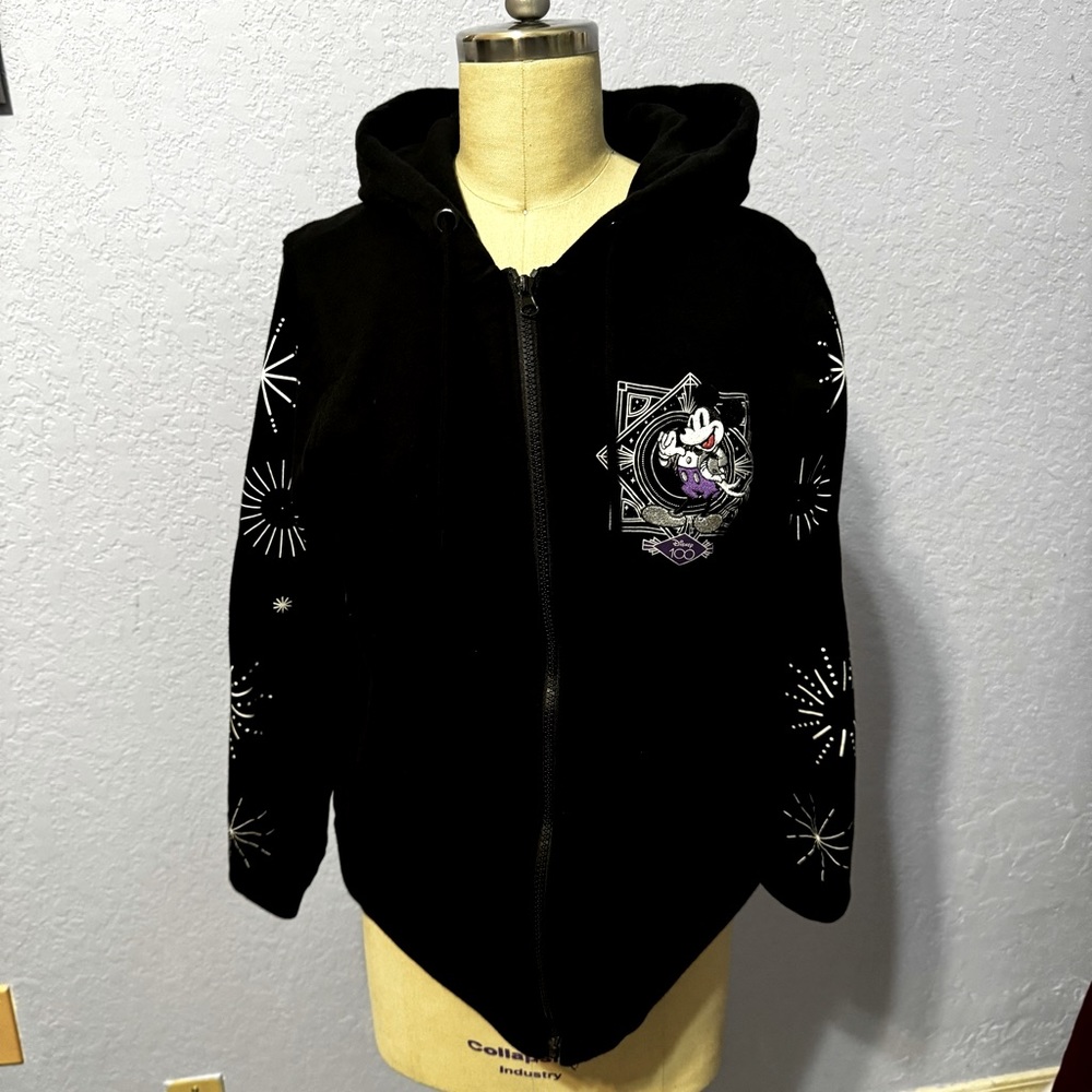 Disney Black Mickey Mouse Zip-Up Hoodie with White & Purple Details